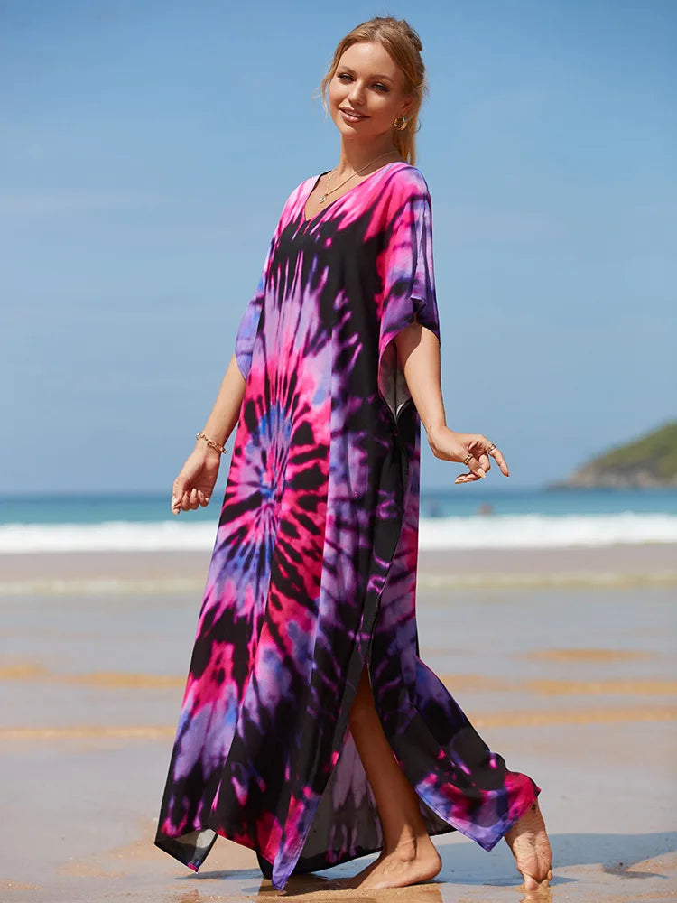 qgtao Cover-ups Kaftan Dress Print Swimsuit Plus Size Swimwears Caftans Maxi Beach Outfits Dress Vacation Outfits