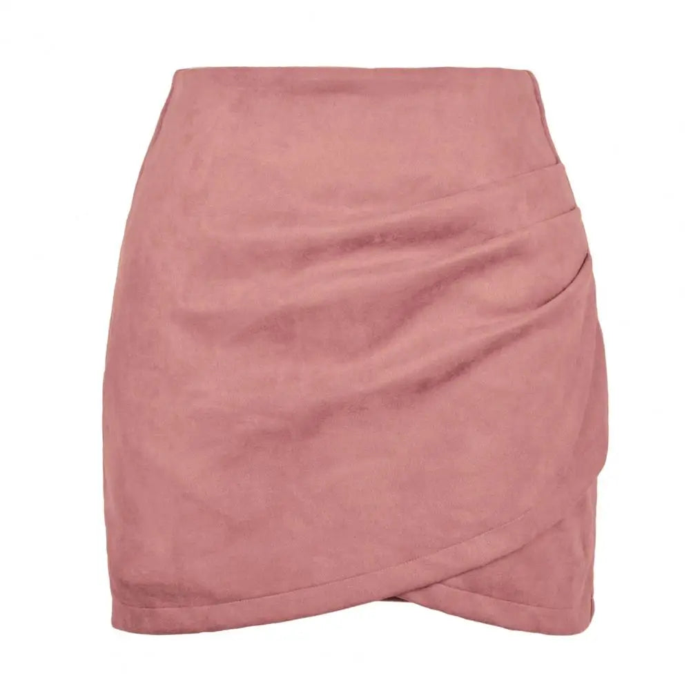 qgtao Chic Mini Skirt Colorfast Bodycon Skirt Zipper Closure Office Lady Sexy Pleated Suede Pencil Short Skirt  Versatile