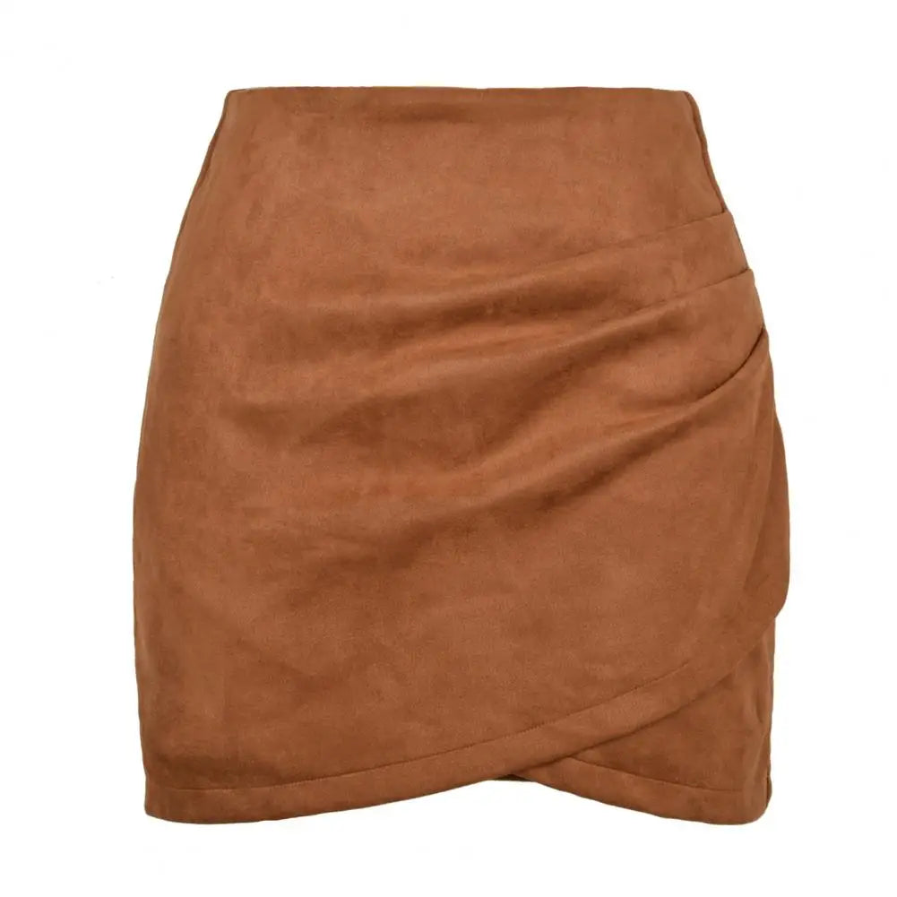 qgtao Chic Mini Skirt Colorfast Bodycon Skirt Zipper Closure Office Lady Sexy Pleated Suede Pencil Short Skirt  Versatile