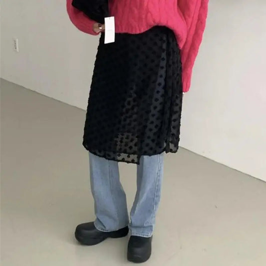Tonngirls Korean Style See Through Skirt Women Lace Up Thin Lace Collocation Vintage Floral Ladies Skirts Y2k Streetwear 2000s