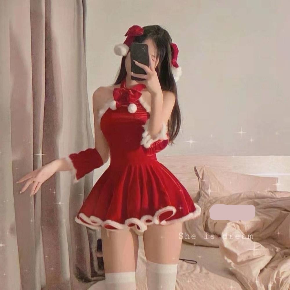 Women Christmas Lady Santa Claus Cosplay Costume Winter Red Top Skirt Cape Cloak Sexy Lingerie Maid Bunny Uniform Fancy Dress