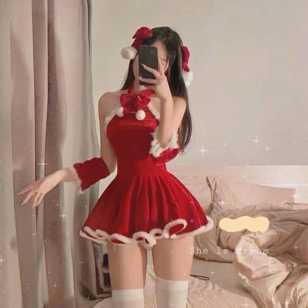 Women Christmas Lady Santa Claus Cosplay Costume Winter Red Top Skirt Cape Cloak Sexy Lingerie Maid Bunny Uniform Fancy Dress