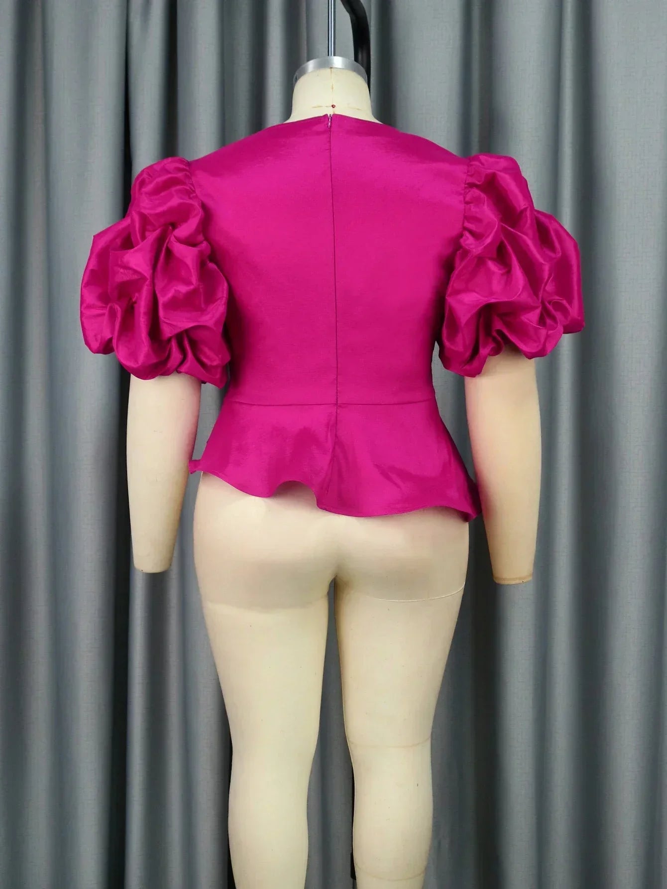 qgtao Women Elegant Blouse Irregular Sexy V Neck Ruffles Puff Sleeve Top Peplum Party Event Evening Prom Lady Shirts Outfit Plus Size