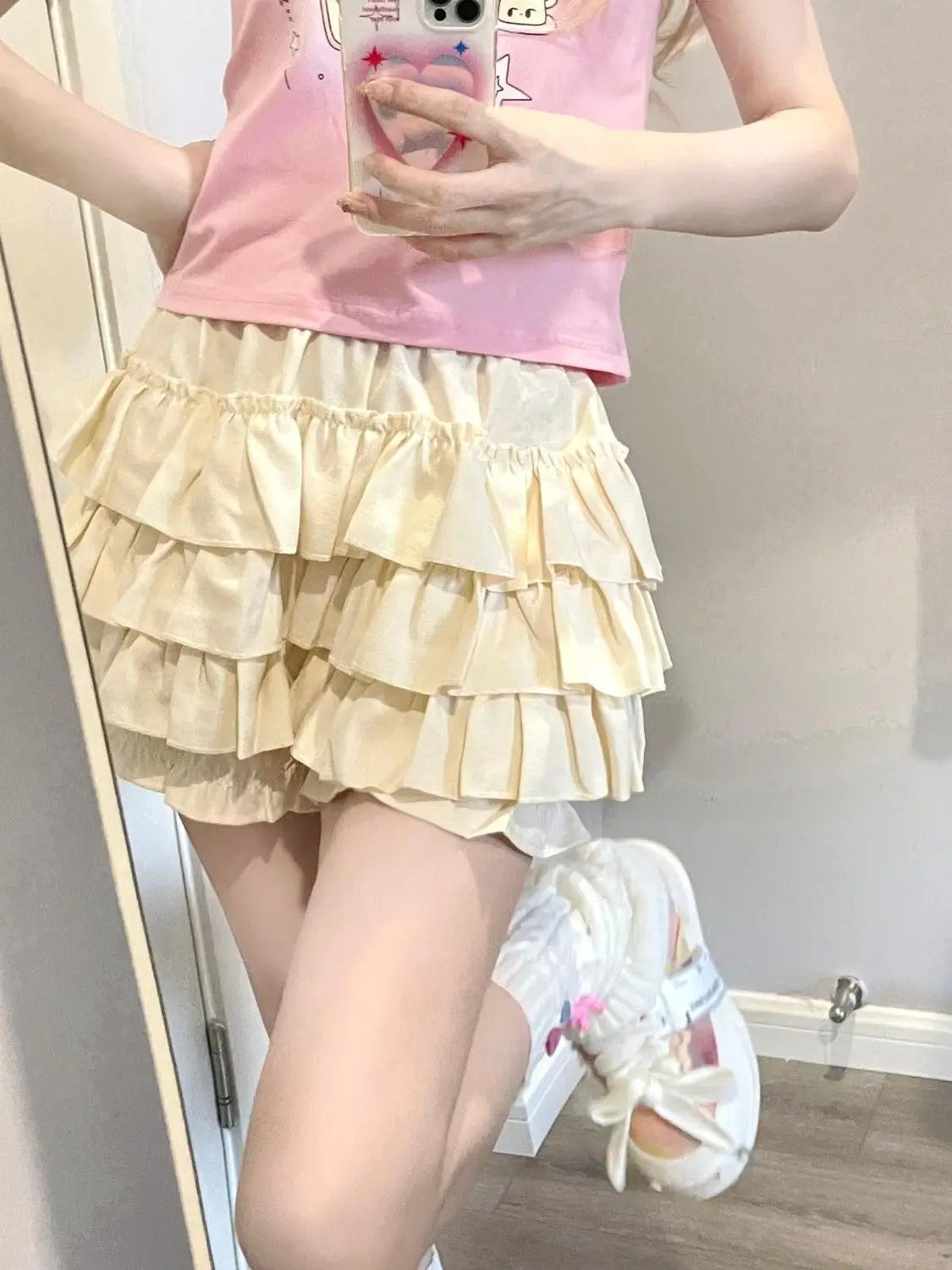 qgtao cute Lolita Skirt Women Ruffle Layered High Waist Cutecore Mini Skirt Shorts Harajuku Japanese Style Soft Girl