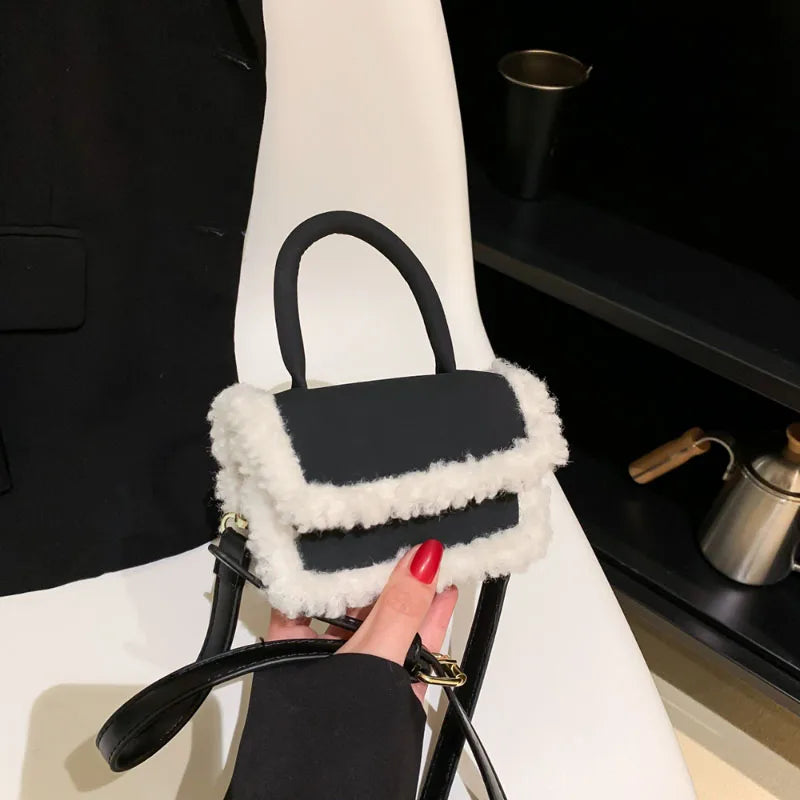 qgtao Mini Lamb Wool Splice Crossbody Bag Fashion Korean Faux Suede Portable Small Square Bag Autumn Winter Women New Texture Handbag