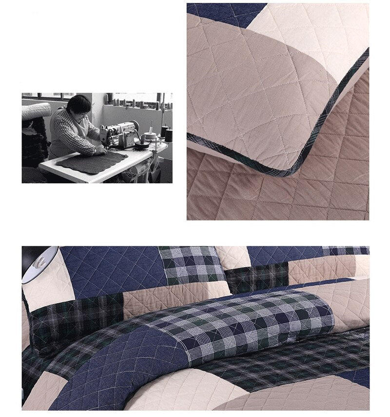 Yeknu Double Bed Dyed Cotton Patchwork 3 Piece Quilted Quilt Light Quilt Pillowcase Free Shipping