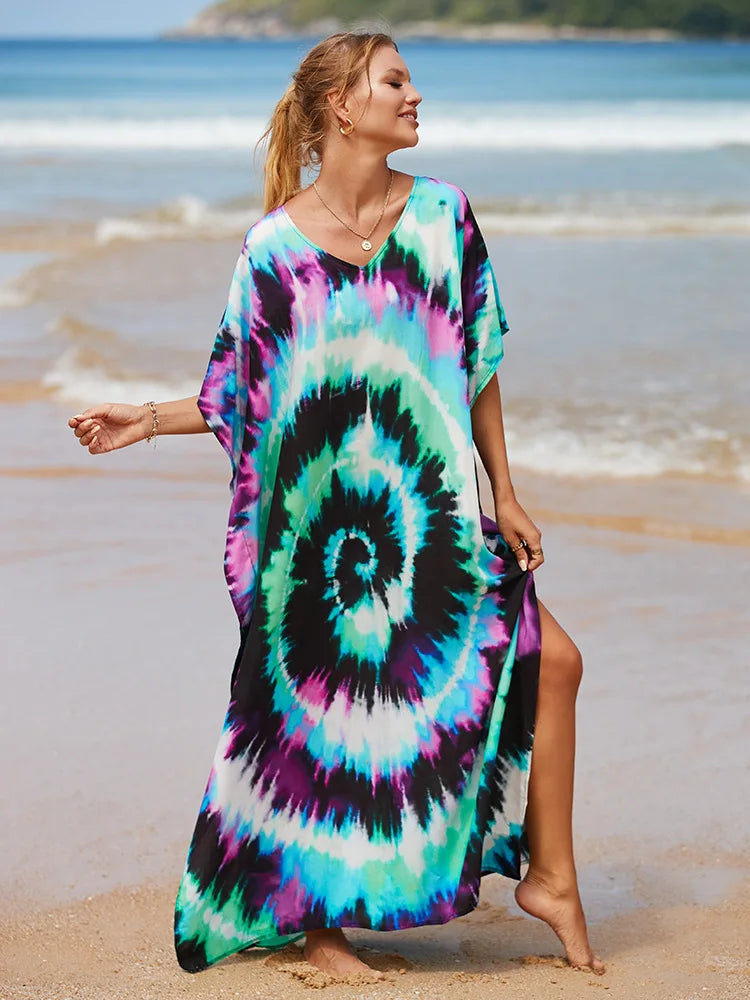 qgtao Cover-ups Kaftan Dress Print Swimsuit Plus Size Swimwears Caftans Maxi Beach Outfits Dress Vacation Outfits