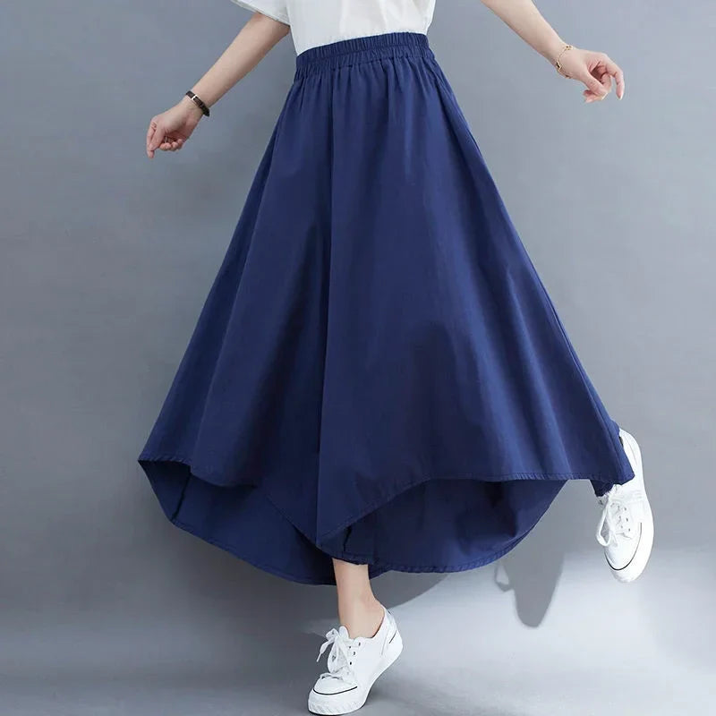 Spring Autumn Oversized Vintage Irregular Wide Leg Casual Pants Women Loose Literary All-match Culotte Lady Solid Ninth Trousers