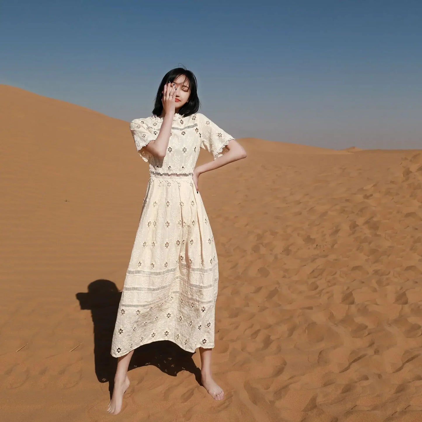 qgtao Boho Elegant Chic Maxi Dress Hollow Out Casual Summer Women Dresses Sheer Sexy Holiday Casual Ladies Dress Vestidos