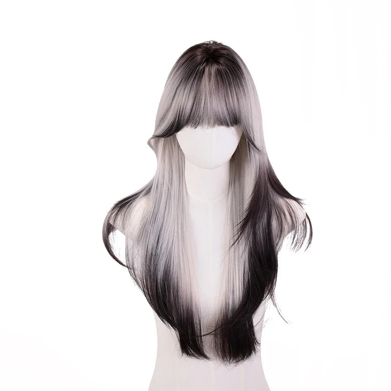 qgtao - Wig for Women Long Straight Ombre Wig with Bamgs 24inch Punk Natural Headband Cosplay Heat Resistant Wigs