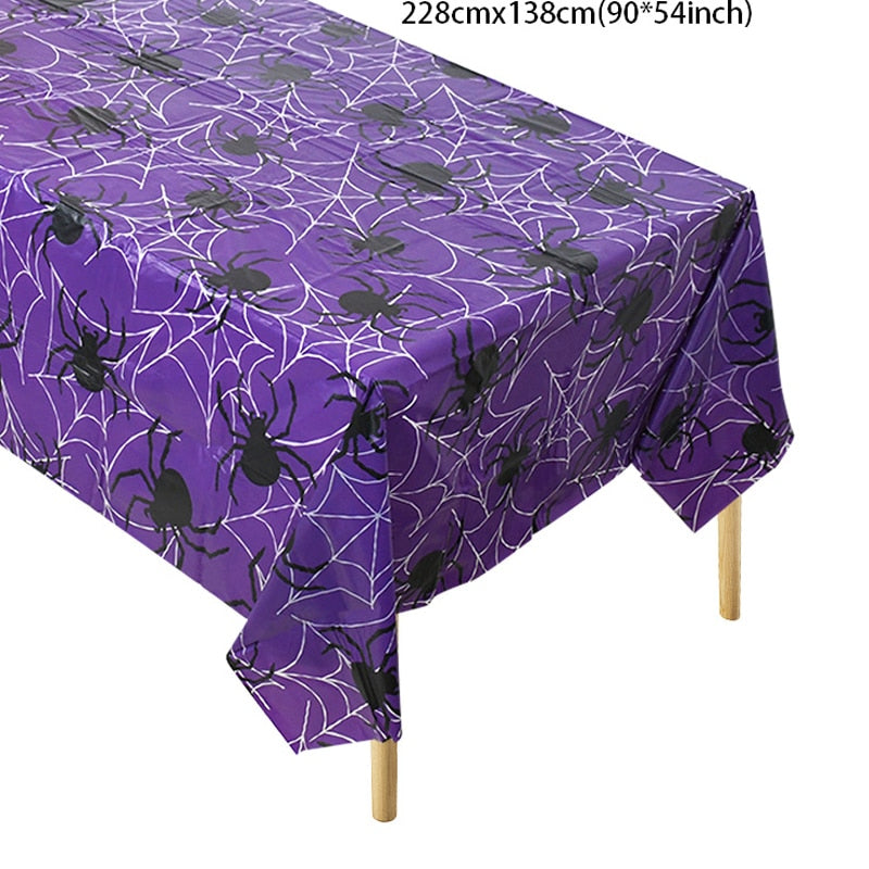 Halloween Decoration Tablecloth Pumpkin Spider Web Bat Plastic Table Cover Festival Party Home Table Decoration Supplies