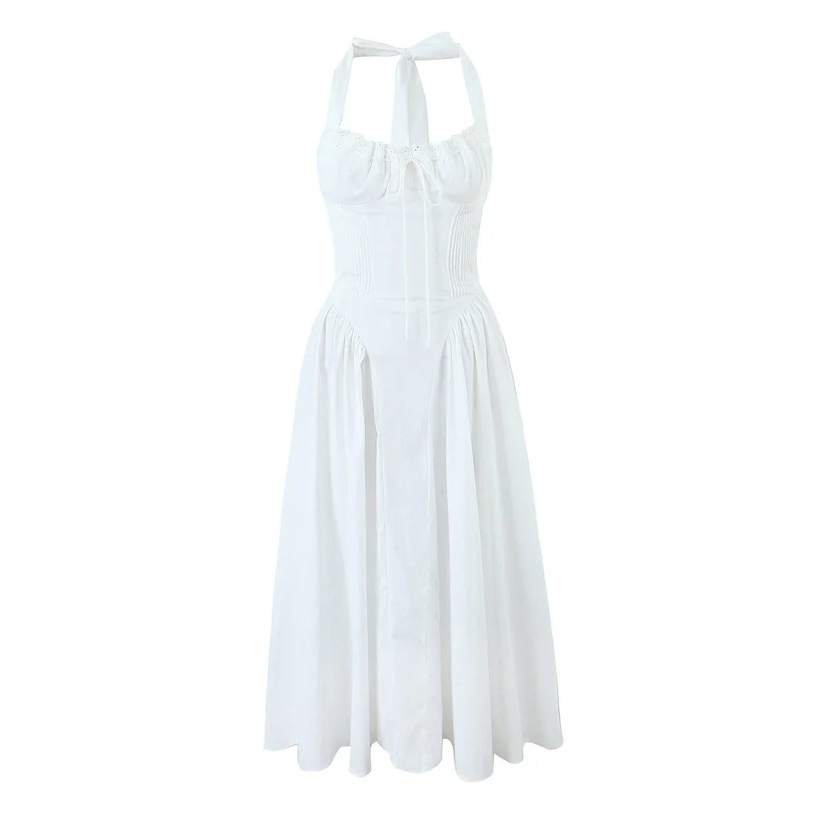 qgtao Lace Trim Floral Print Halter Dress For Women Sexy Backless Low Waist Midi Summer Dresses Holiday Party Robe