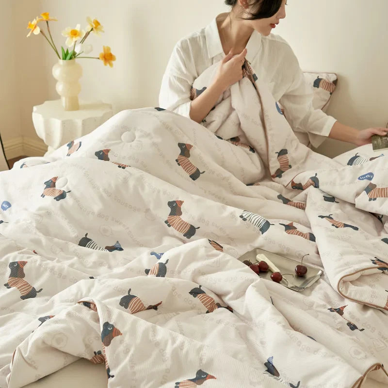 Yeknu Summer Quilt Class A Knitted Aerobic Cotton Printed Soybean Quilt Summer Bedspread Home Textiles