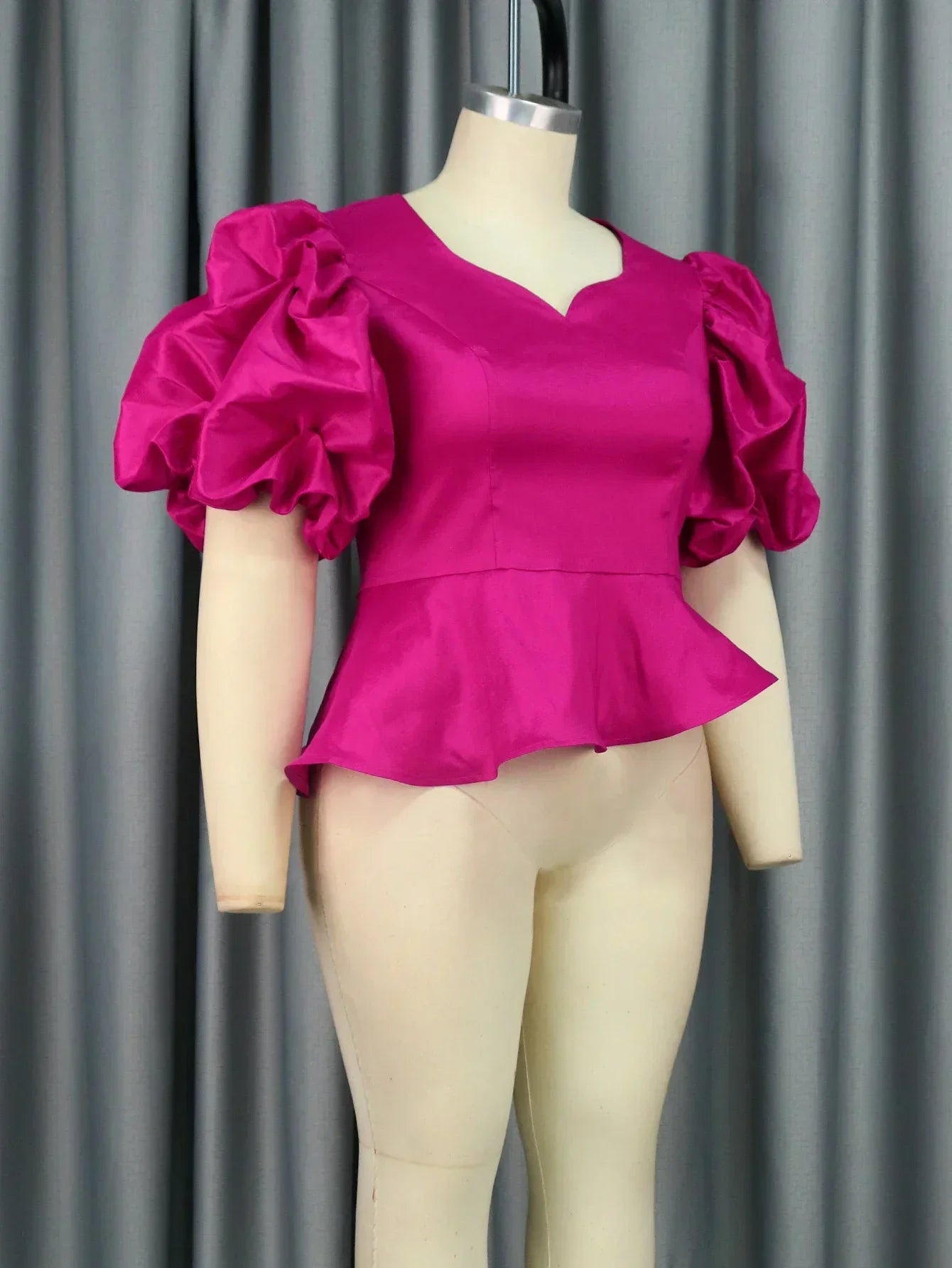 qgtao Women Elegant Blouse Irregular Sexy V Neck Ruffles Puff Sleeve Top Peplum Party Event Evening Prom Lady Shirts Outfit Plus Size