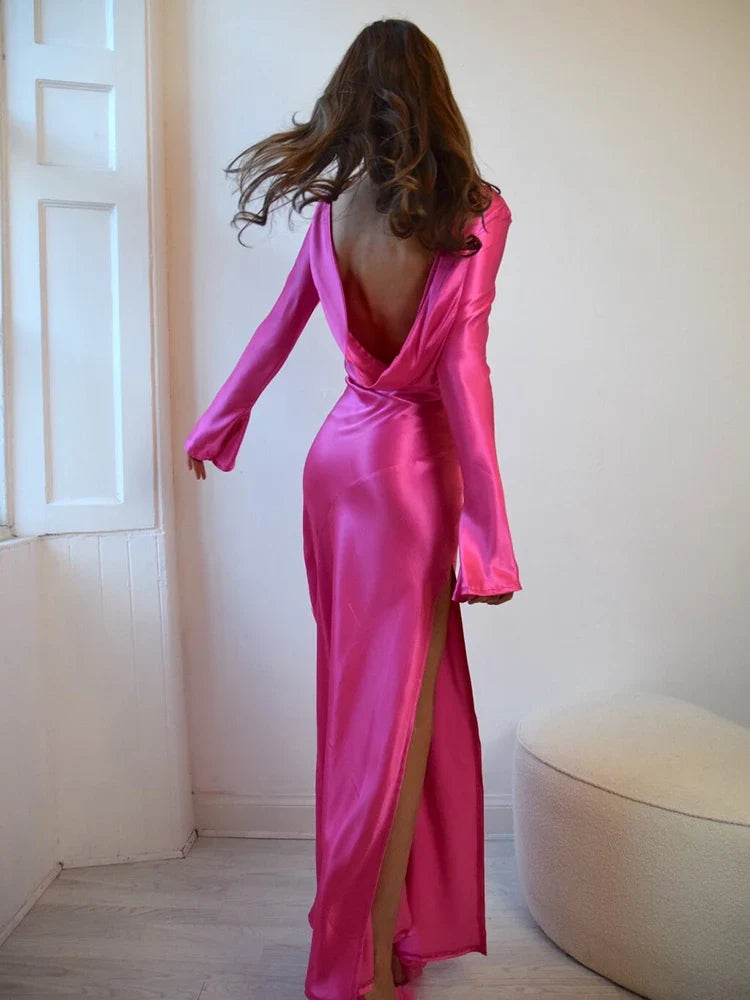Elegant Christmas Evening Dress Women Long Sleeve Dress Bodycon Max Female Vestidos High Grade Satin Party Club Clothing