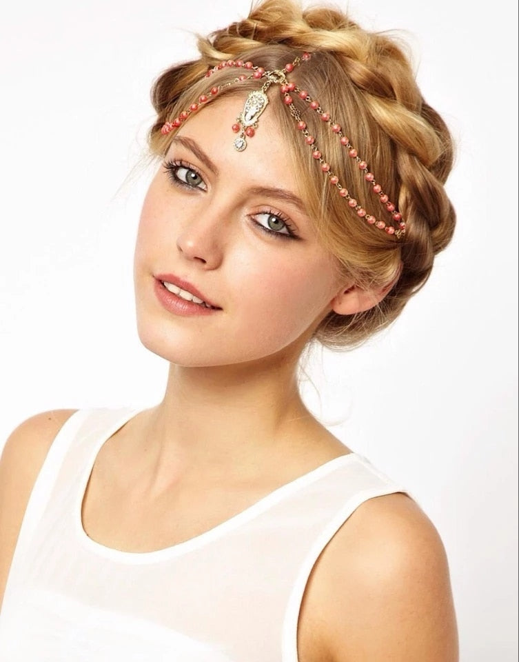 Bohemian Ethnic Forehead Head Chain Exotic Bride Party Wedding Accesories Headband Headpiece Afghan Indian Femme Hair Jewelry