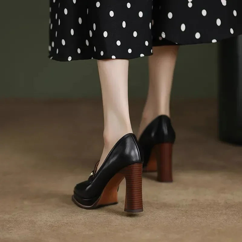 qgtao New Fashion Spring Autumn luxury Pumps Women High Heels Shoes Chunky Heels Designer Loafers Platform Black Brown 2024