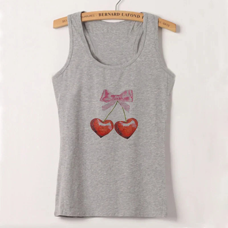qgtao Y2k Tshirt Grunge Baby Tee Aesthetic Cherry Print Casual Vintage Streetwear Short Sleeve Crop Top Clothes Gothic Slim T-shirts