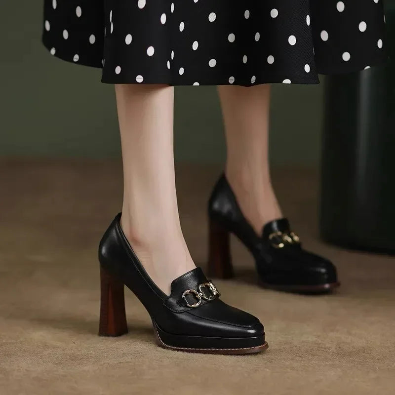 qgtao New Fashion Spring Autumn luxury Pumps Women High Heels Shoes Chunky Heels Designer Loafers Platform Black Brown 2024