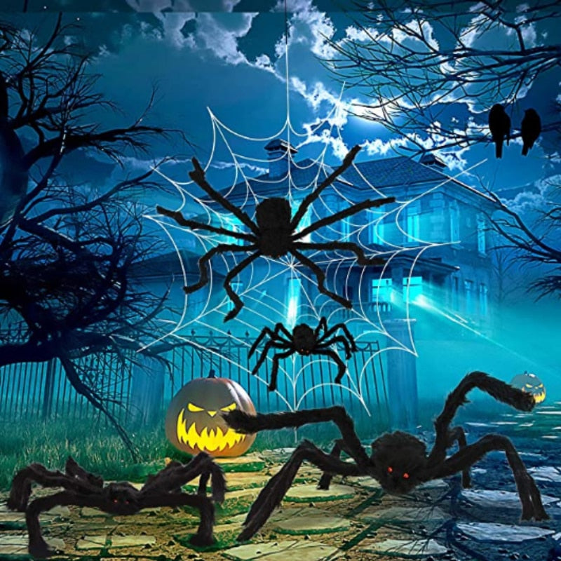 30cm, 50cm, 75cm, 90cm Oversized Plush Black Spider Halloween Party Decoration Outdoor Home Bar Haunted House Horror Props