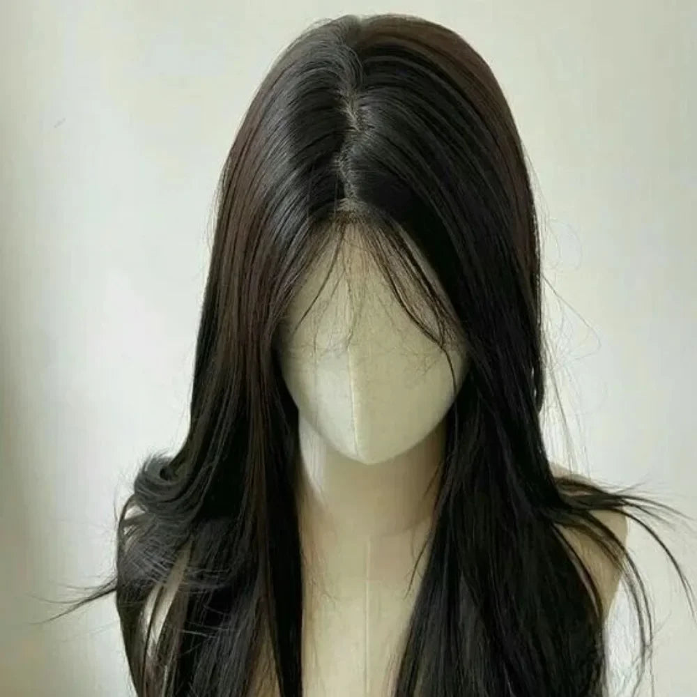 qgtao - Camllia Black Wig with Bangs Long Straight Black Hair Lolita Wig for Women 24 Inch Headband Wig High Temperature Resistant Hair