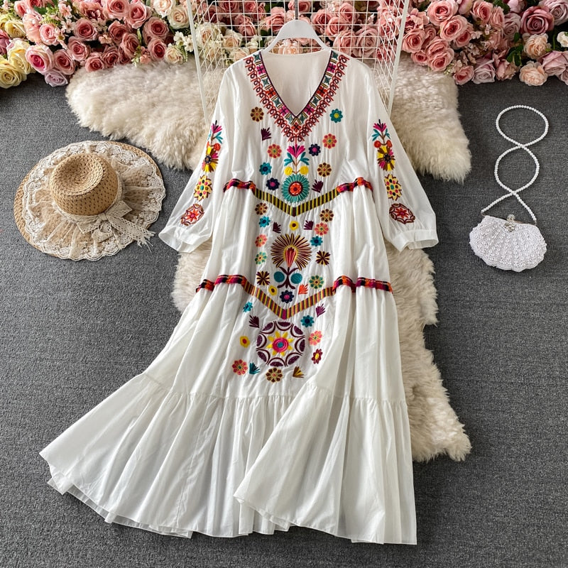 Bohemian Embroidery Mini Dress