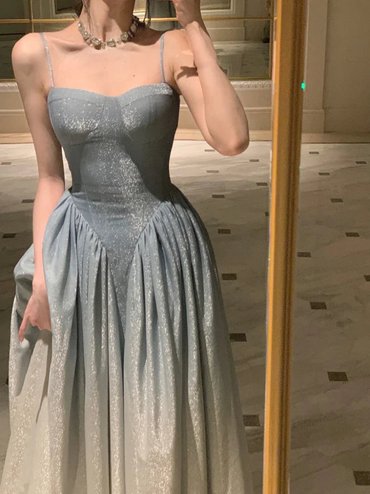 qgtao Summer Even Party Dress Office Lady Sleeveless Casual Formal Strap Midi Dress Women Elegant Vintage One Piece Dress Korean