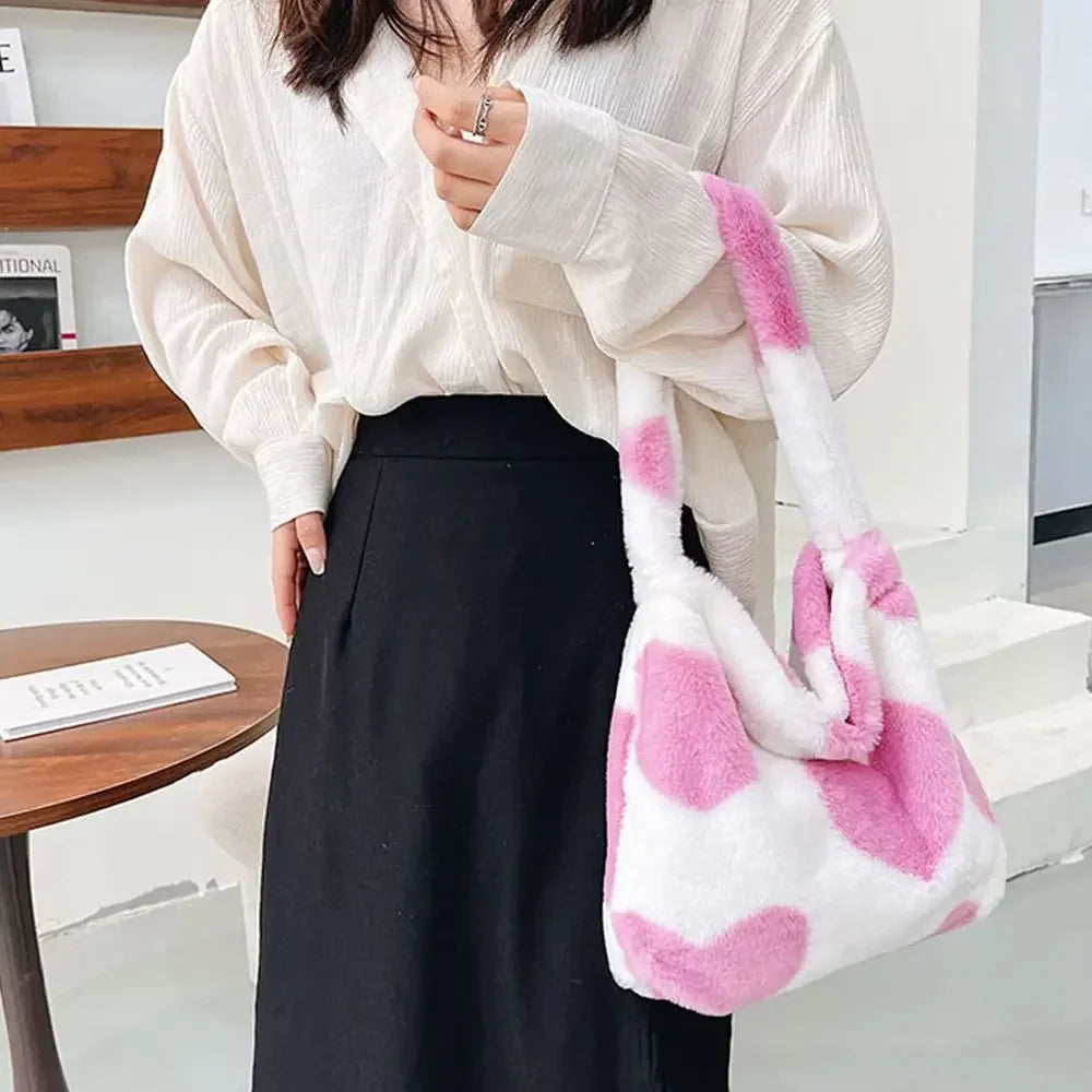 qgtao Women Fluffy Shoulder Bag Top-handle Bag Female Autumn Winter Handbag Plush Tote Girls Fashion Shopping Bags Handbags for Women