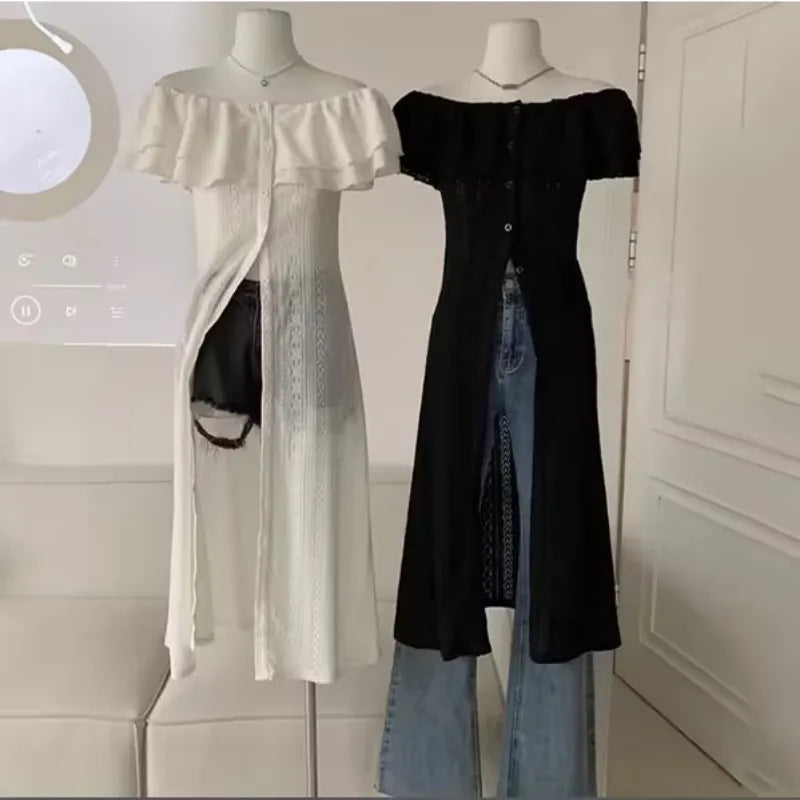 qgtao Elegant Dresses for Women Korean Sweet Long White Black Midi Dress Vintage Sexy Streetwear Y2k Chiffon Dress Casual