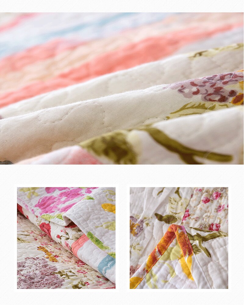 Yeknu Double Bed Cotton Printed Floral Rose 3 Piece Quilted Quilt Pillowcase Free Shipping