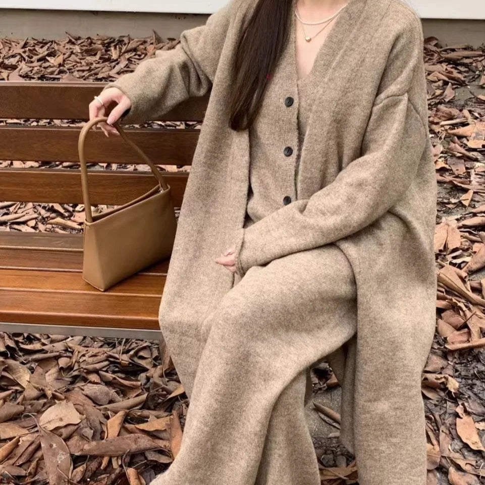 qgtao Autumn and Winter High-end Retro Maillard Long Sweater Two-piece Set