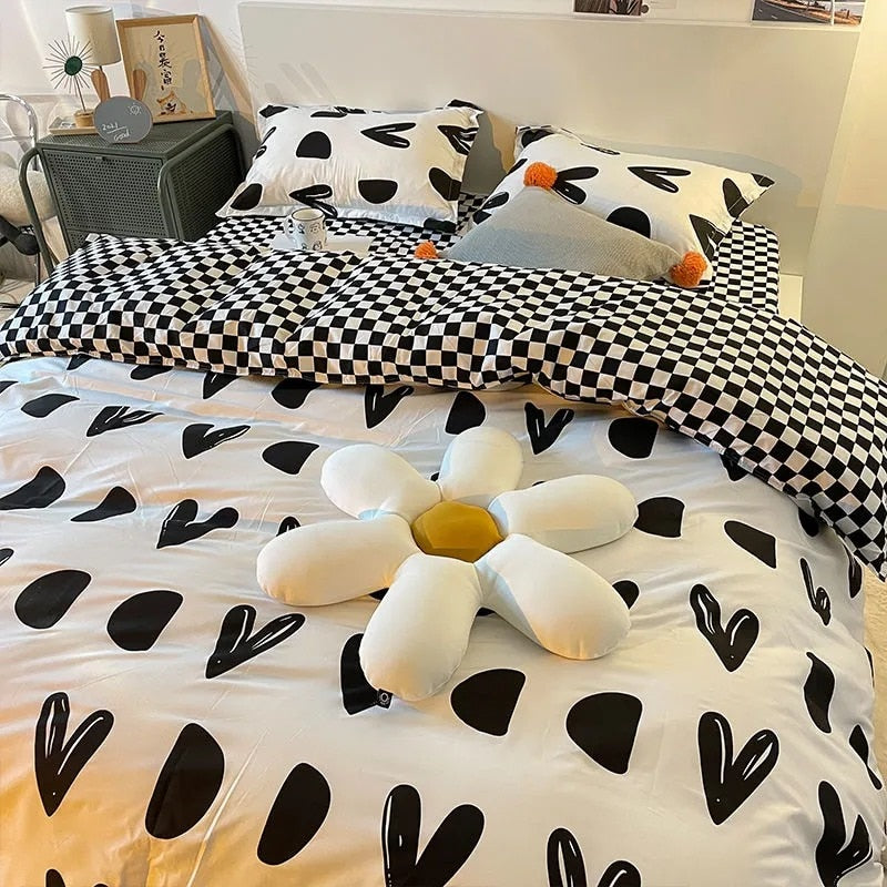 Yeknu Checkerboard Bedding Set Hot Sale Single Queen Size Flat Sheet Quilt Duvet Cover Pillowcase Polyester Bed Linens Home Textile