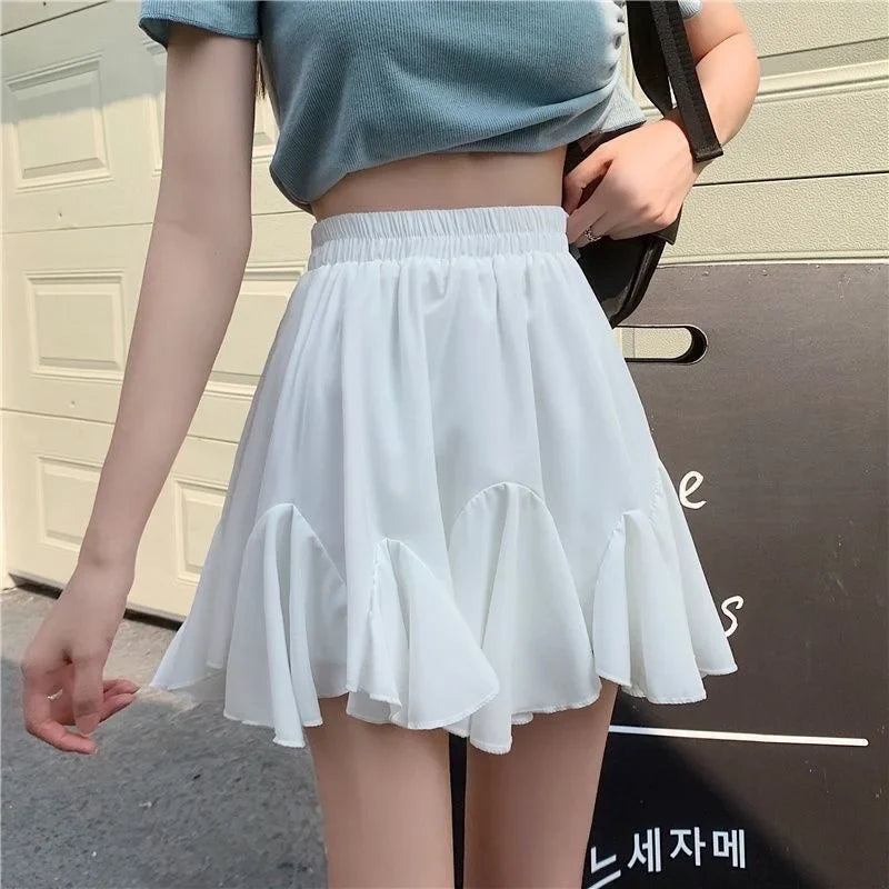 qgtao Elegant Ruffle Women Mini Skirt Korean Style Lace Fairycore Sweet Shorts Skirt Kawaii Pleated Patchwork Casual Skirts
