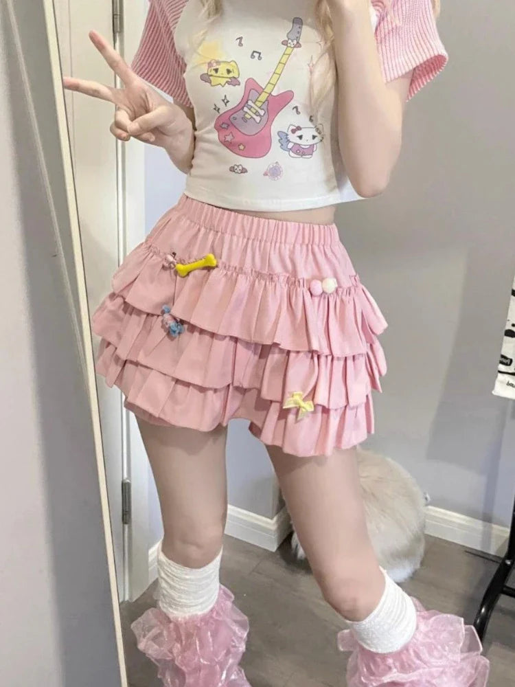 qgtao cute Lolita Skirt Women Ruffle Layered High Waist Cutecore Mini Skirt Shorts Harajuku Japanese Style Soft Girl