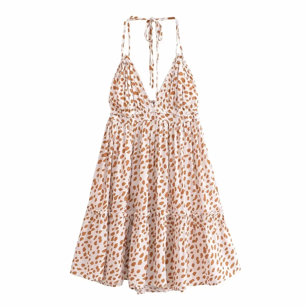 qgtao  Sexy V Neck Women Dress Summer Dresses Spaghetti Strap Printed Backless Beach Femme Mini Dress 