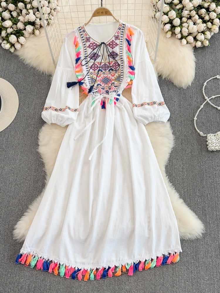 Ethnic Style Lace Cotton Dress