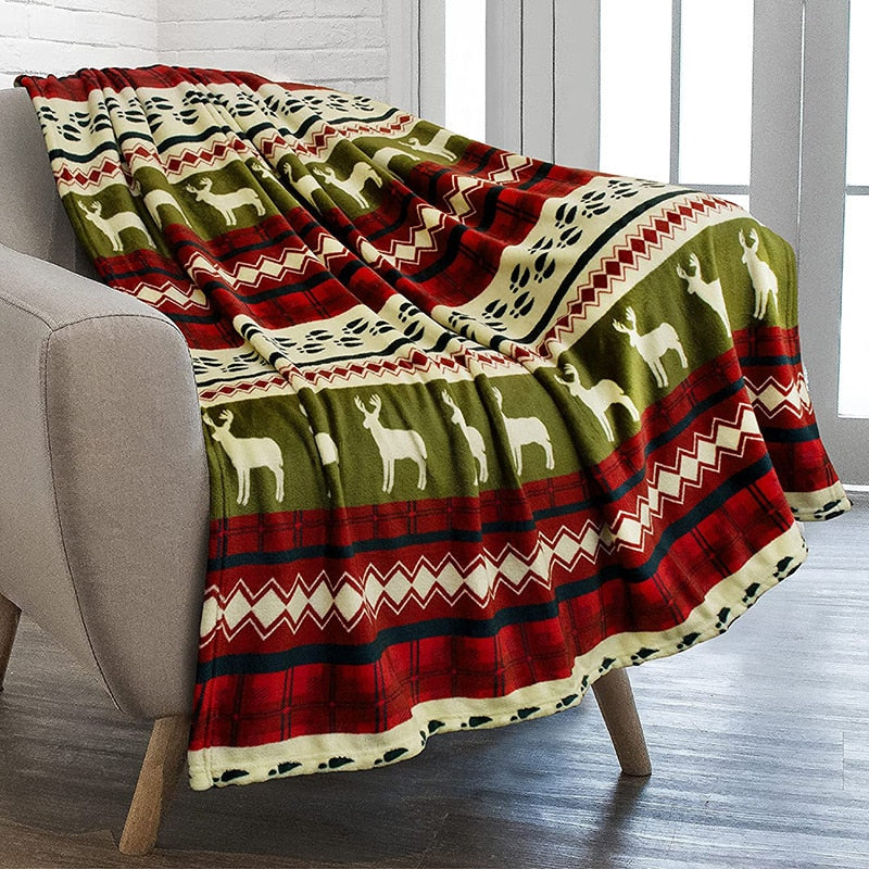 Christmas Flannel Throw Blanket Single-sided Printing Portable Travel Warm Blankets for Bed Soft Cozy Child Audit Sofa Blanket