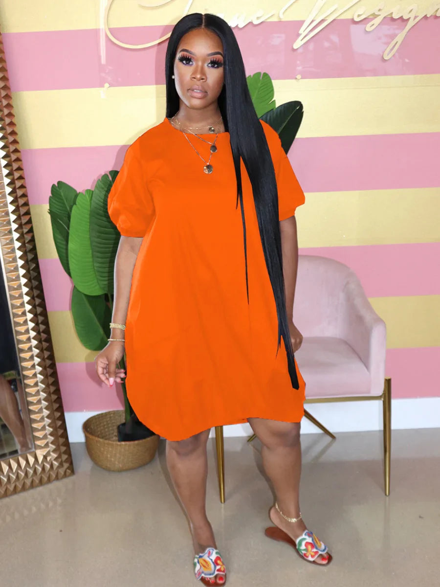 qgtao  Plus Size dresses summer short sleeve dress Round Neck Bud Loose mini Dress Casual Drop Shoulder Knee dress Female Vestidos