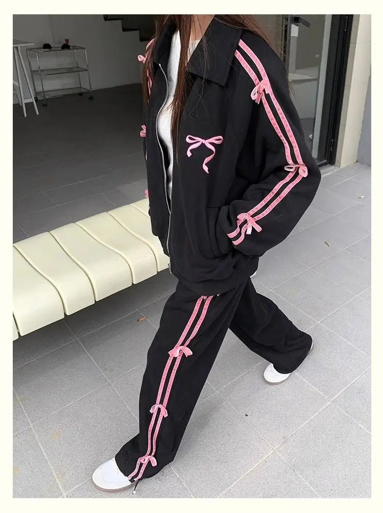 qgtao 2 Piece Skirt Sets Female Y2k Clothing Zipper Bow Sweet Korean Fashion Hoodie Suits Women Studentseven Party Outwear 2024