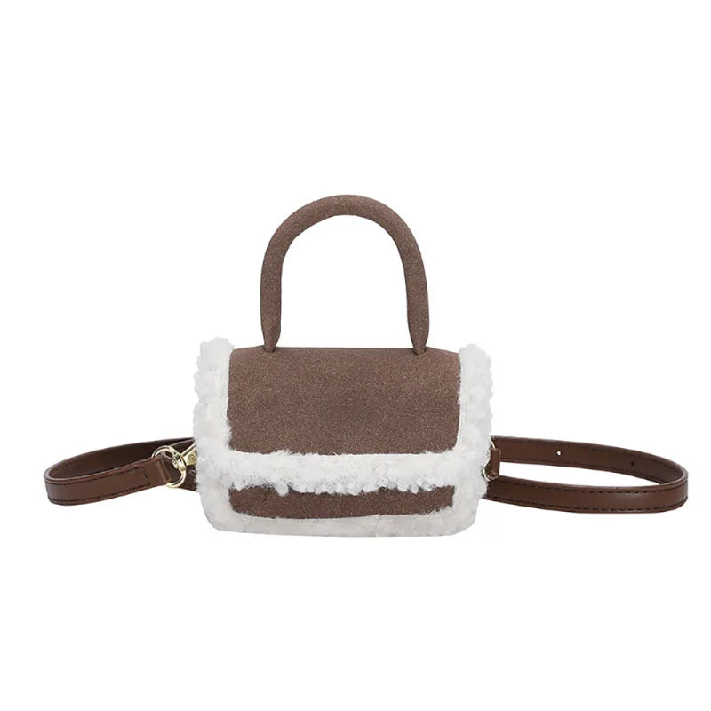qgtao Mini Lamb Wool Splice Crossbody Bag Fashion Korean Faux Suede Portable Small Square Bag Autumn Winter Women New Texture Handbag