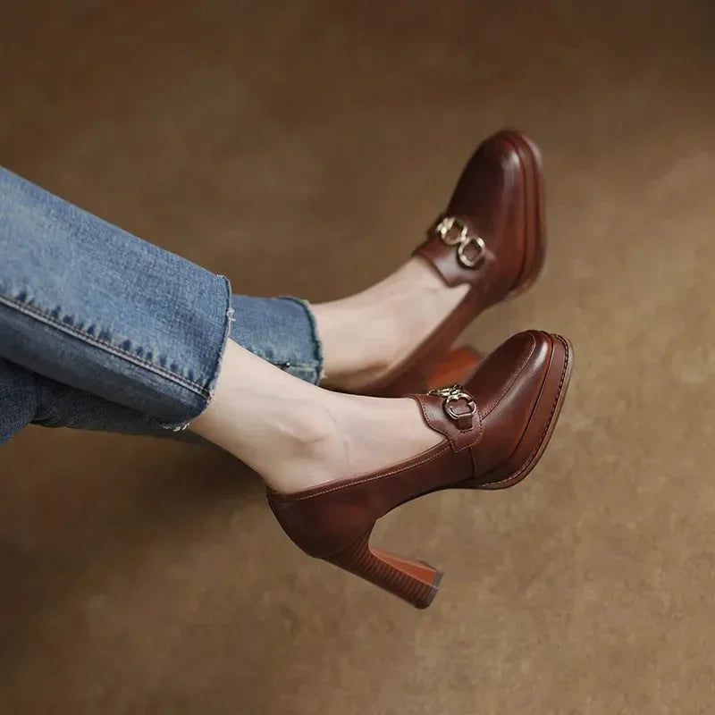 qgtao New Fashion Spring Autumn luxury Pumps Women High Heels Shoes Chunky Heels Designer Loafers Platform Black Brown 2024