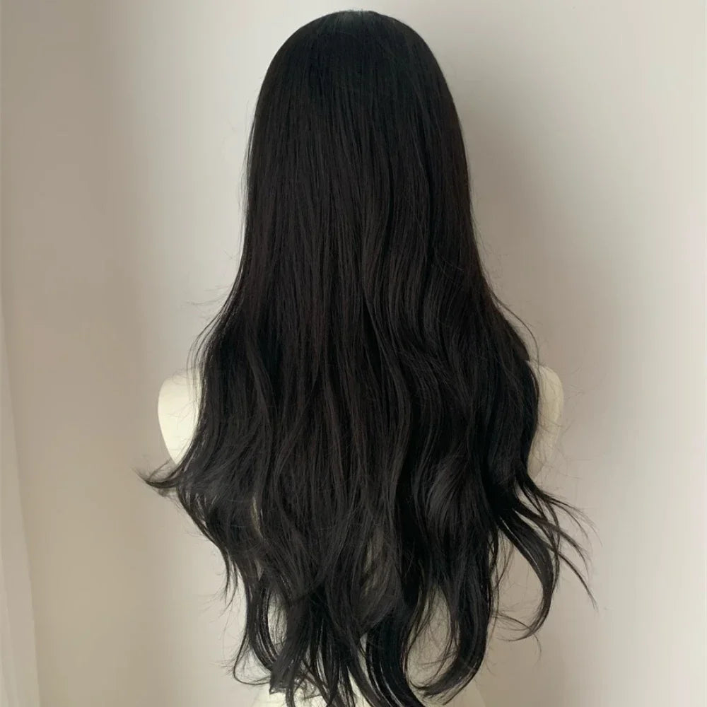 qgtao - Ningning‘s hair Long Black Wig for Women Big Wave Curly Hair Headband Wigs with Eight Bangs Small Lace Front Natural Lolita Wigs