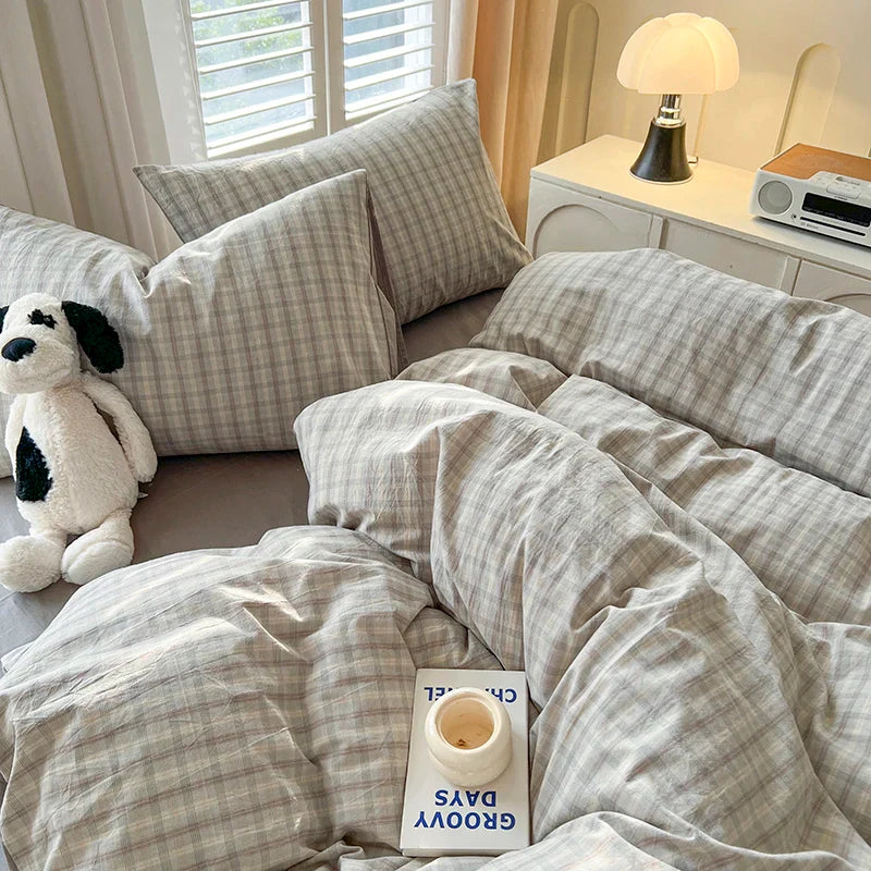 Yeknu 4 New Lattice Duvet Cover Set with Sheet Pillowcases No Filling Warm Bed Linen Twin Full Queen Size Grid Home Bedding Set