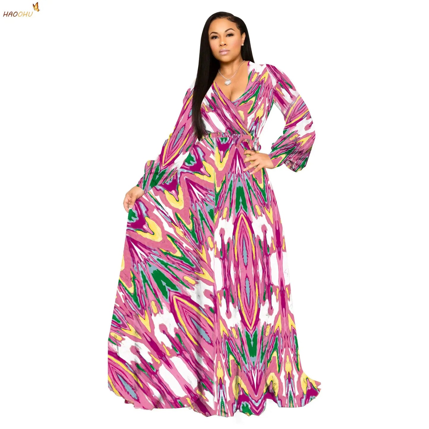 qgtao Beach Chiffon Long Dresses Women's Clothing Plus Size Dresses 2024 Autumn Urban Casual Fashion Print Large Swing Dress