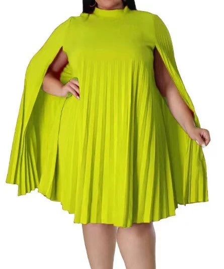 qgtao Fashion Plus Size Women Dresses Elegant Solid Color O Neck Cape Sleeve  Draped Mini Dress Loose Summer Vestidos De Fiesta