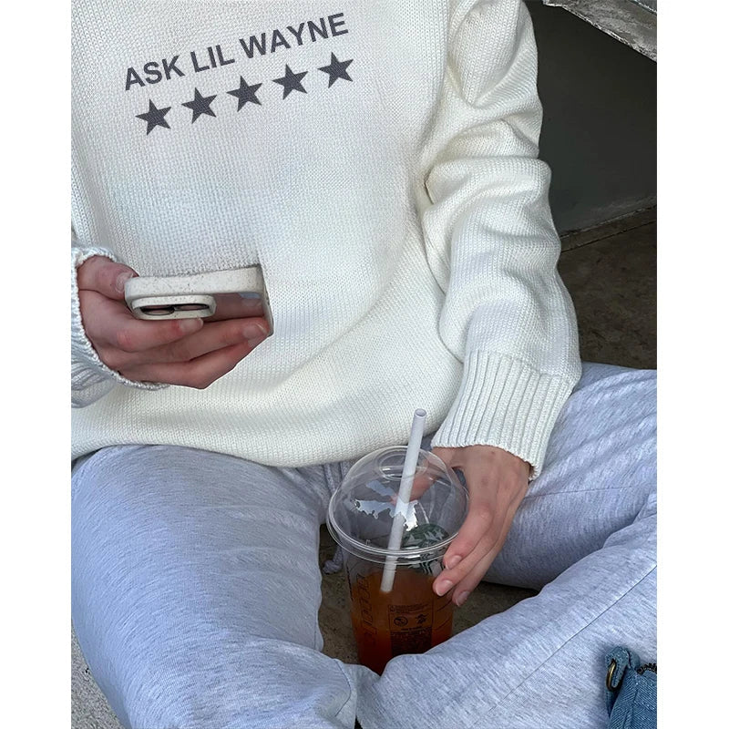 qgtao Y2K Sweaters Harajuku Pullover Autumn Winter Long Sleeve Knitwear Streetwear Punk Jumper Women Graphic Clothes Vintage Warm Tops