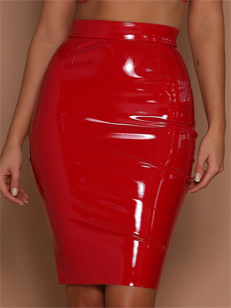 Latex Leather Mini Skirt Lady Office PVC Skinny Pencil Skirts Sexy High Waist Skirts Short Women Bodycon Clubwear Custom