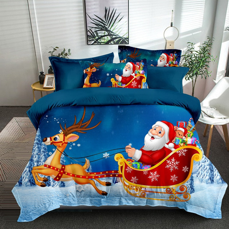 Christmas Day Queen Duvet Cover Set Father Christmas Snowman Pattern King Size Bedding Set New Year Decor Bed Sets Decorative