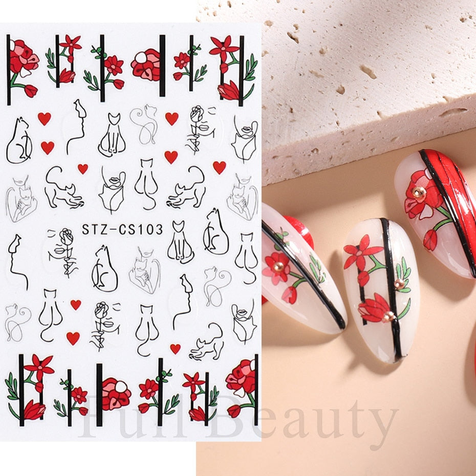 3D Christmas Sticker for Nails Cute Cartoon Sliders Snowflake Elk Xmas Tree Decal Gel Polisn Manicure Nail Art Decor SACA717-724