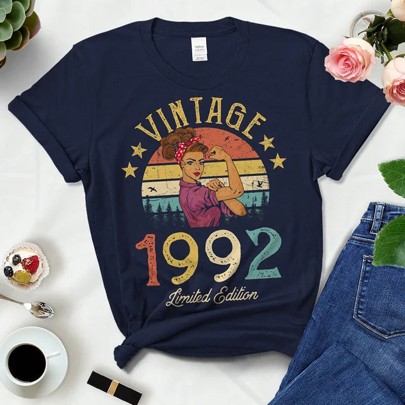 Vintage Retro 1992 Summer Fashion Outfits Women T Shirts 32nd 32 Years Old Birthday Party Ladies Clothes Tshirt Causal Clothes